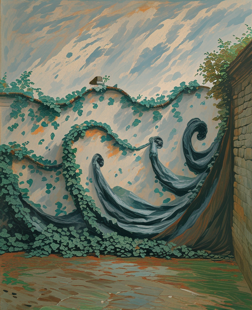 The ivy rippled in the wind like the back skin of a horse.