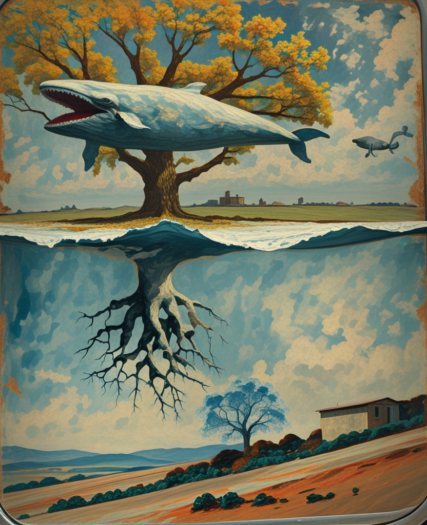 These will be different for each part: the top will display inverted trees with blurred branches growing like roots into a washily photographed sky, with a whalelike building swimming by—an architectural afterthought; one side of the hood will be coated with a band of rich celestial cobalt; a most delicate pattern of black twigs will be mirrored in the outside surface of the rear window; and a remarkable desert view, a distended horizon, with a remote house here and a lone tree there, will stretch along the bumper.