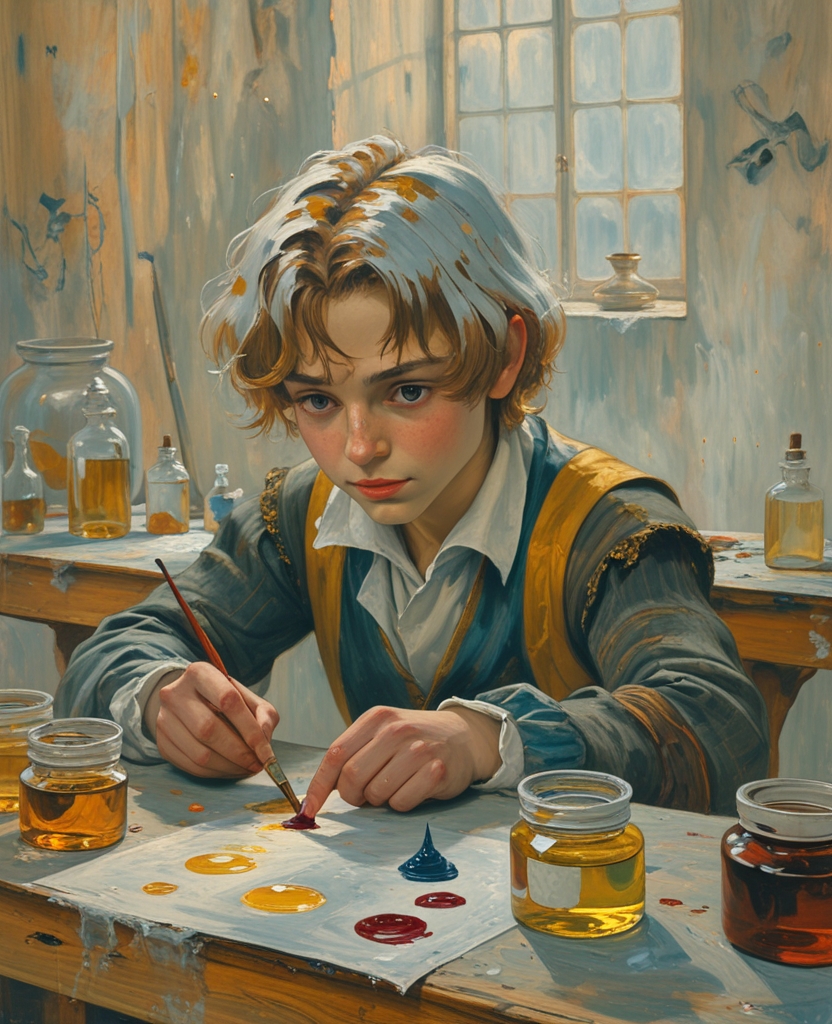 He studied his mediums with the care and patience of an insatiable child—one of those painters apprentices (it is now Lake who is dreaming!), lads with bobbed hair and bright eyes who would spend years grinding colors in the workshop of some great Italian skiagrapher, in a world of amber and paradisal glazes.