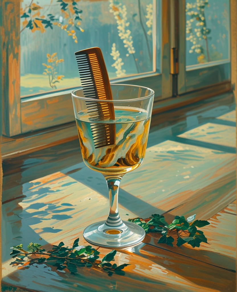 The comb, stood on end, resulted in the glass’s seeming to fill with beautifully striped liquid, a zebra cocktail.