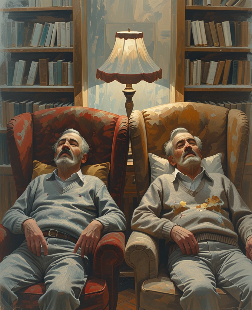 Around half past one the Sheppards started to snore, the deaf one doing it with a rattle at the end of each exhalation and many volumes louder than the other, a modest and melancholy wheezer.
