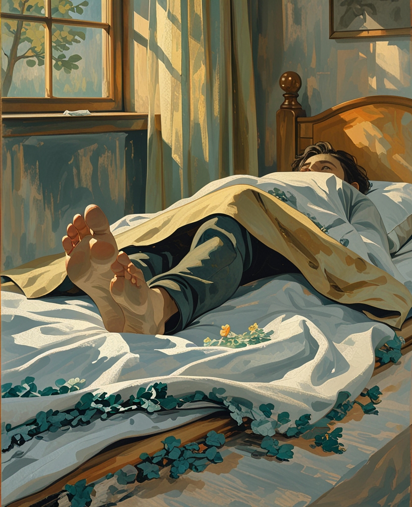 Then and only then was the dual nature of his initial inklings transcended at last as he lay on his sickbed, wiggling his toes and shifting phantom gears.