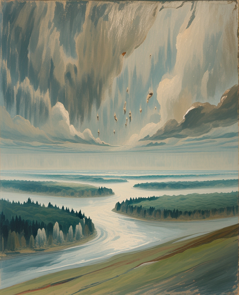 Under the pale sky the sea of tree tops seemed to harbor no life.