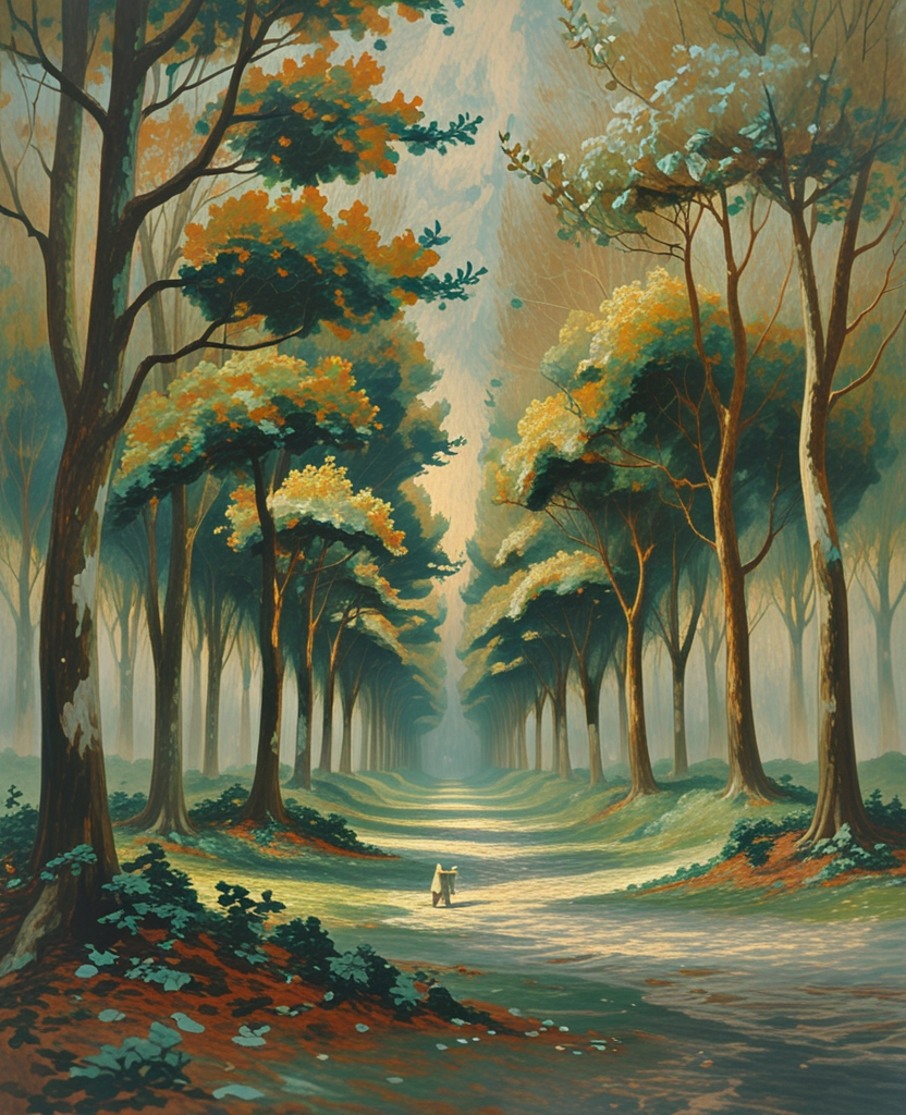 The dense upper boughs in that part of the otherwise stirless forest started to move in a receding sequence of shakes or jumps, with a swinging lilt from tree to tree, after which all was still again.