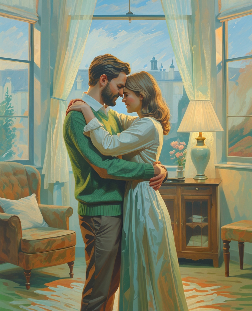 They embraced with a warm rumble of joy.