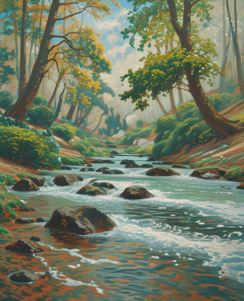 They reached the bubbling and glistening stream.