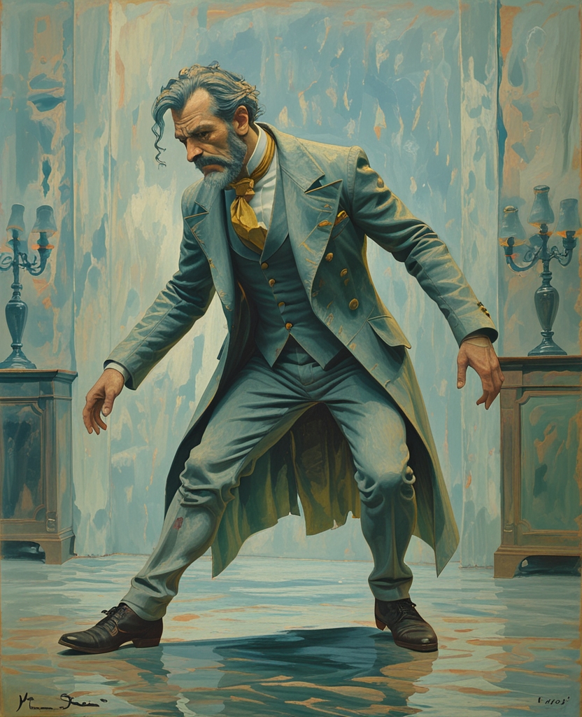 From his habitual, slow, ponderous, rather rigid self, he changed into a terrifically mobile, scampering, mute, sly-visaged hunchback.