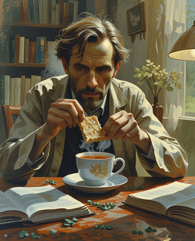 Pnin dipped an abstract zwieback into the hole of his tea.
