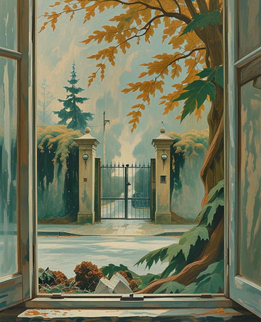 Ivy and spruce muffled its locked gate, whose top Pnin could see on the far side of Cliff Avenue from a north window of his new home.