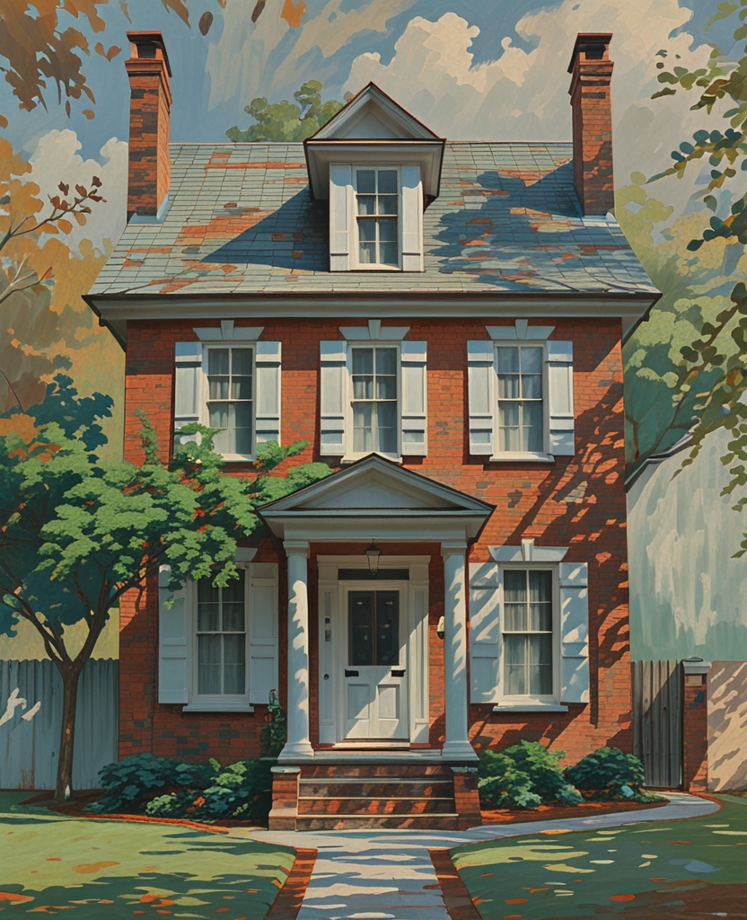 It was—to be more precise—a two-story house of cherry-red brick, with white shutters and a shingle roof.