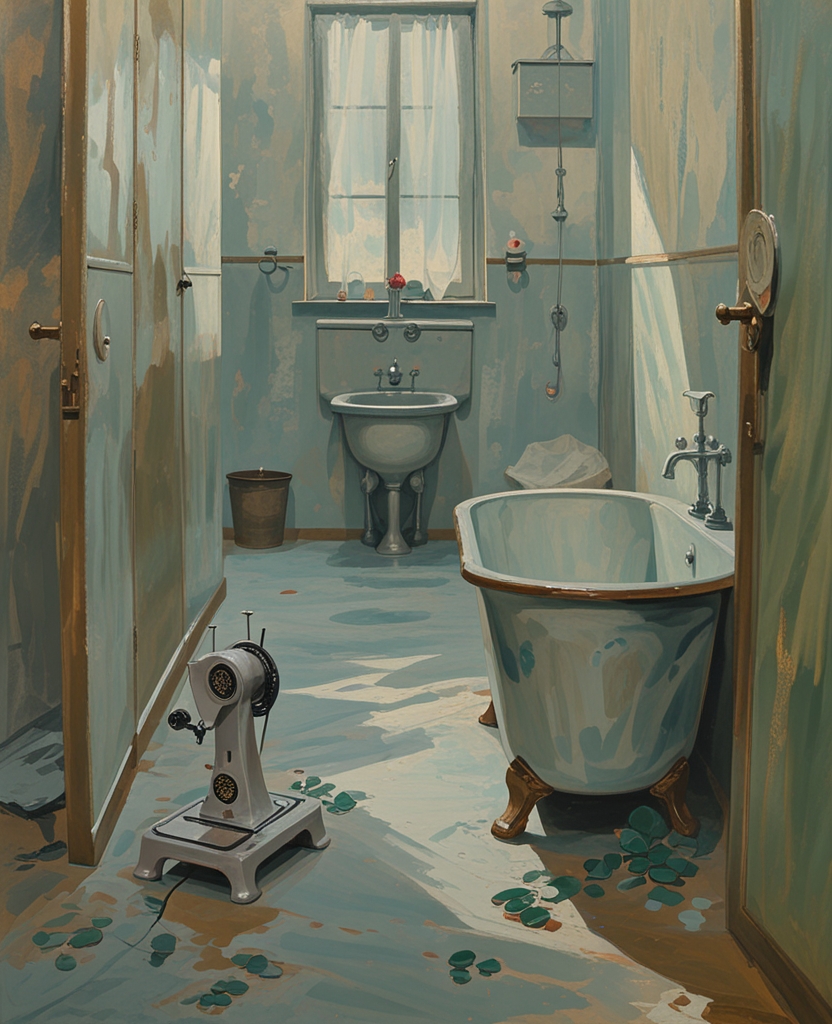 A disabled sewing machine occupied a passageway leading to the bathroom, where the usual short tub, made for dwarfs by a nation of giants, took as long to fill as the tanks and basins of the arithmetic in Russian school books.
