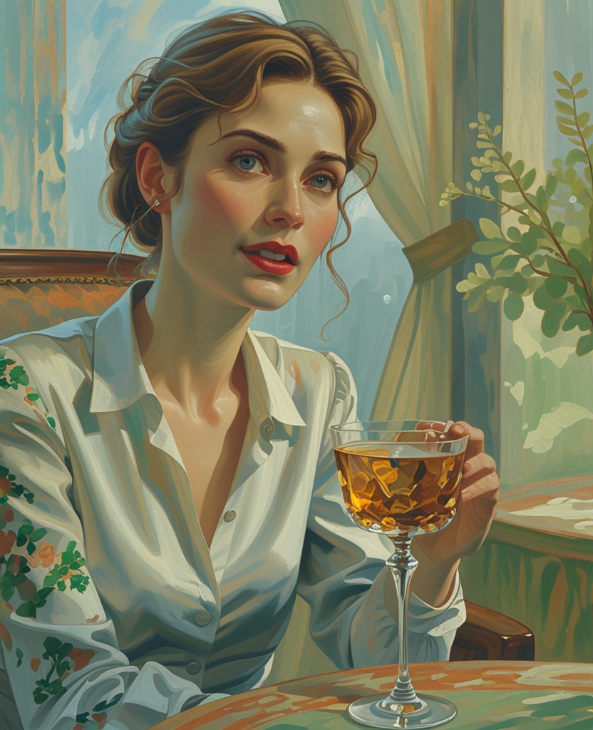 Thayer, as she received her glass, raising her linear eyebrows, on that bright note of genteel inquiry which is meant to combine the notions of surprise, unworthiness, and pleasure.