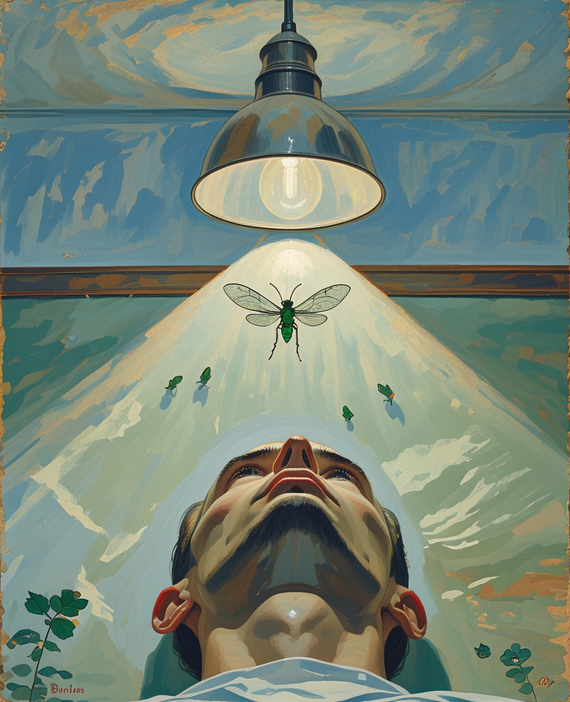 A quiet, lacy-winged little green insect circled in the glare of a strong naked lamp above Pnin’s glossy bald head.