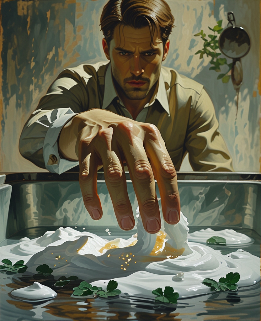 Then, with a moan of anguished anticipation, he went back to the sink and, bracing himself, dipped his hand deep into the foam.