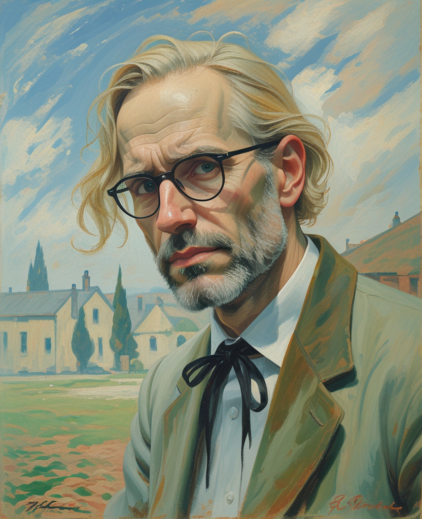 In the father, however, a fringe of straw-colored hair relieved a waxlike calvity; he wore a black-rimmed pince-nez on a black ribbon like the late Dr.