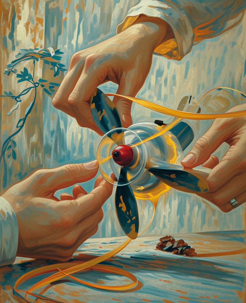 After one had wound up the propeller for some time, the rubber would change its manner of twist and develop fascinating thick whorls which predicted the end of its tether.