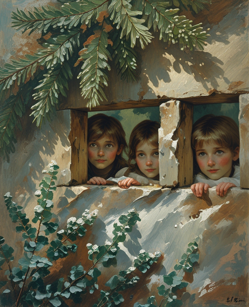 I remember the odor of decorative fir branches, and the eyes of peasant children glistening through the chinks in the walls.