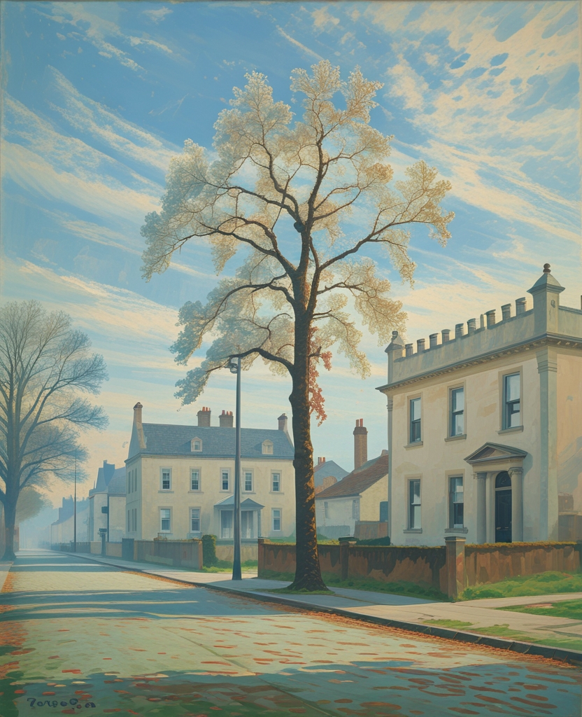 A tall leafless poplar, as brown as a broom, rose on my right, and its long morning shadow crossing to the opposite side of the street reached there a crenulated, cream-colored house which, according to Cockerell, had been thought by my predecessor to be the Turkish Consulate on account of crowds of fez wearers he had seen entering.