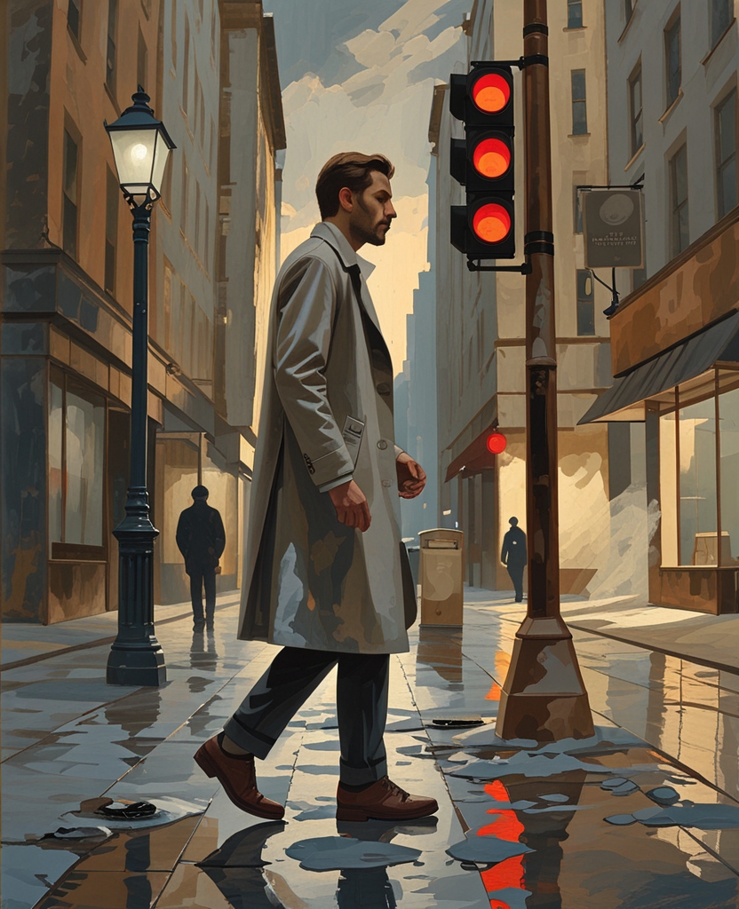 I emitted a roar of greeting, but he did not see me, and my only hope was that I might walk uphill fast enough to catch him while the red light one block ahead kept him at bay.