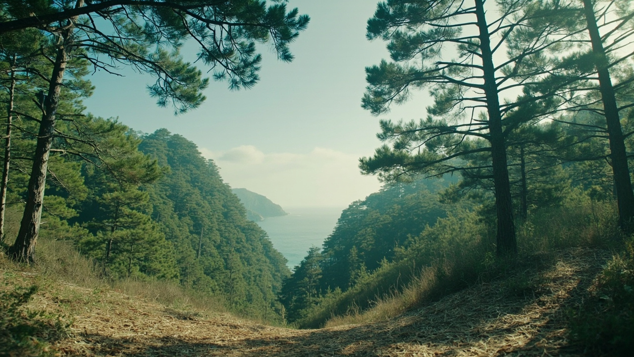 我们身边满是木屑和松树的气味,还有从海面吹过这片平静山地的微风的气味。