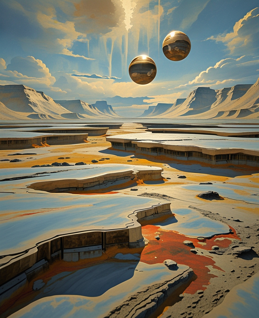 双星现在高高地悬挂在黑色的天空中，黎明的灿烂霞光已经结束，行星的表面在正常的白昼光线中显得荒凉而可怕——灰暗、布满尘土、只露出模糊的轮廓。