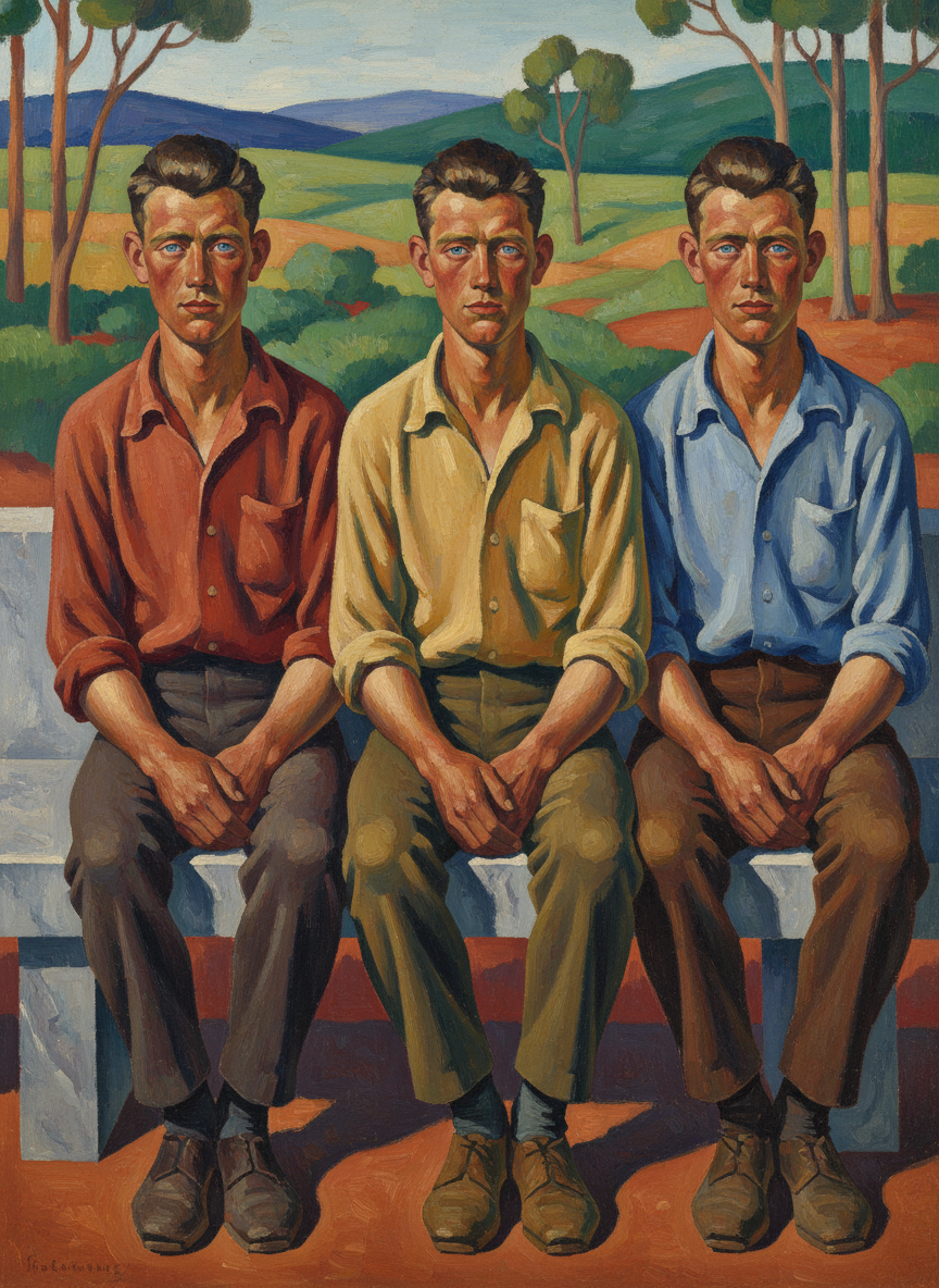 Jack and Hughie grew more and more like him; indeed, they could have passed for triplets as they sat together on one of the hard marble benches, the closest to comfortable housebound relaxation they could get.