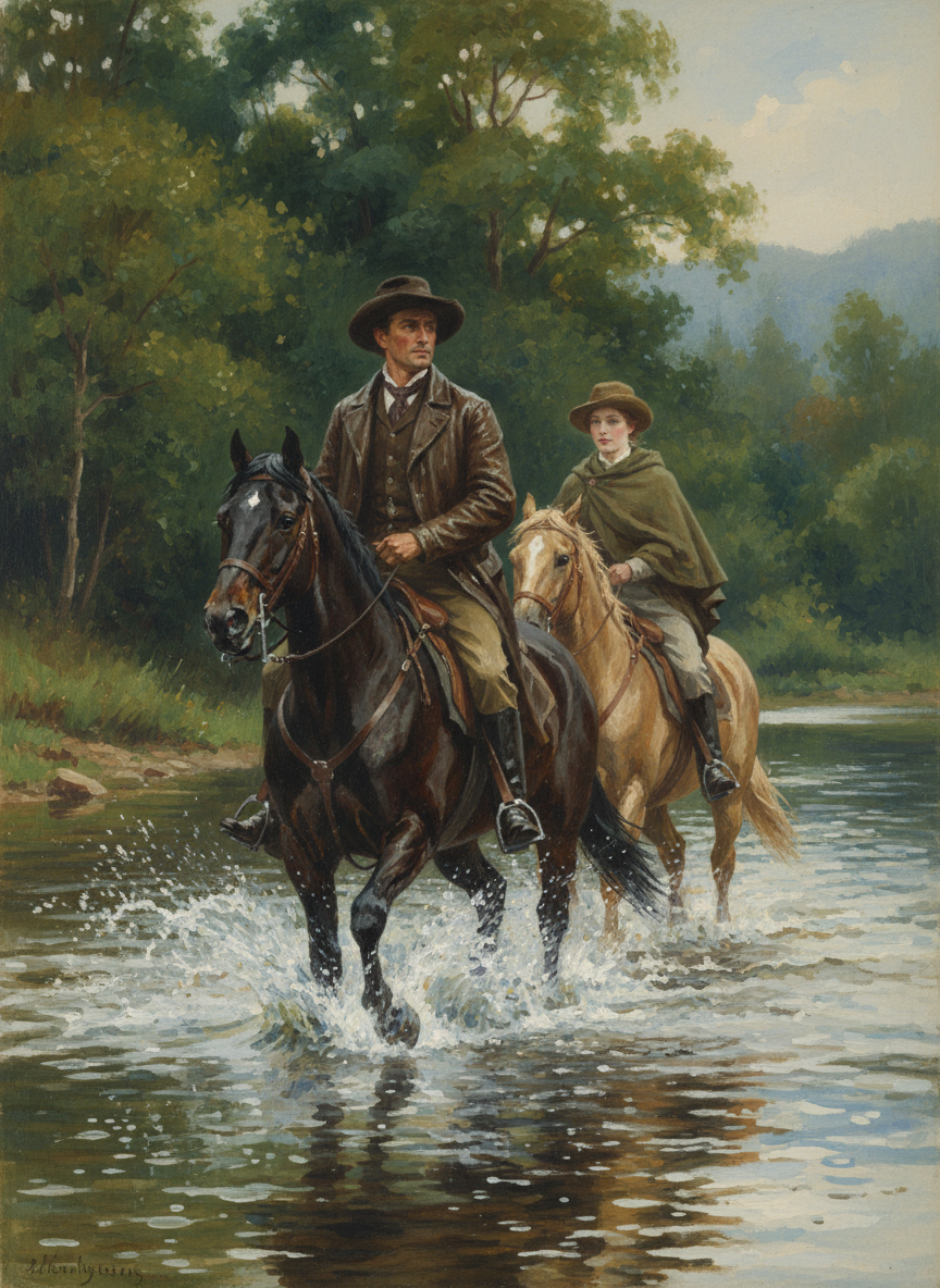 Unaware of the thoughts his companion harbored, Luke O’Neill kept his wicked bay beside Meggie’s demure mare as they splashed through the creek, still running strong from so much rain.