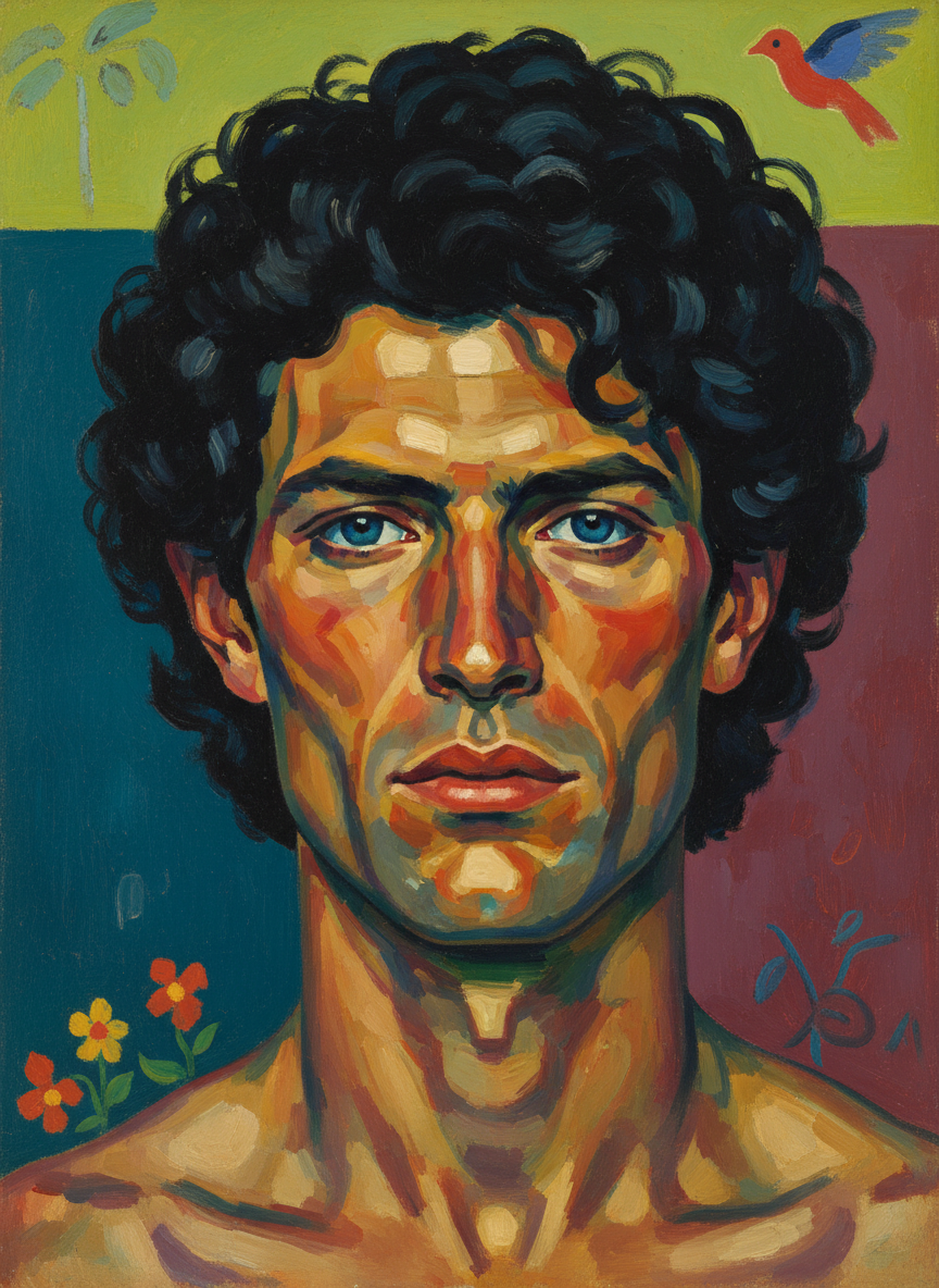 His hair was as thick and black and curling, his eyes as blue, his nose as fine and straight, his mouth as well cut.