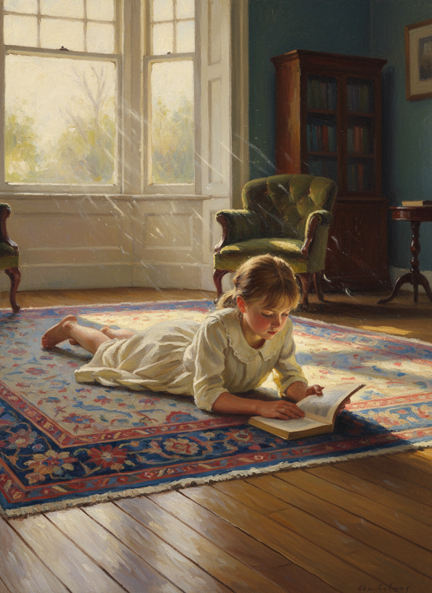 Meggie asked idly, flat on her stomach on the carpet reading a book.