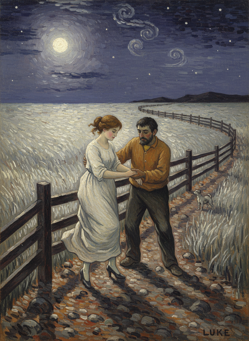 There was a decaying dogleg wooden fence wandering off to one side, and holding her elbow lightly to make sure she didn’t stumble in her frivolous shoes, Luke helped Meggie across the uneven ground, the rabbit holes.
