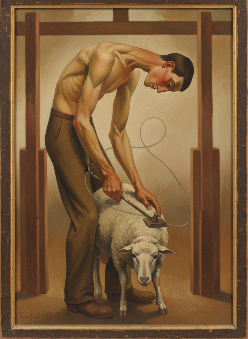 It was grueling work; bending from his height with a sheep clamped between his knees, sweeping his boggi in blows the length of the sheep’s body to free the wool in one piece and leave as few second cuts as possible, close enough to the loose kinky skin to please the shed boss, who would be down in a second on any shearer not conforming to his rigorous standards.