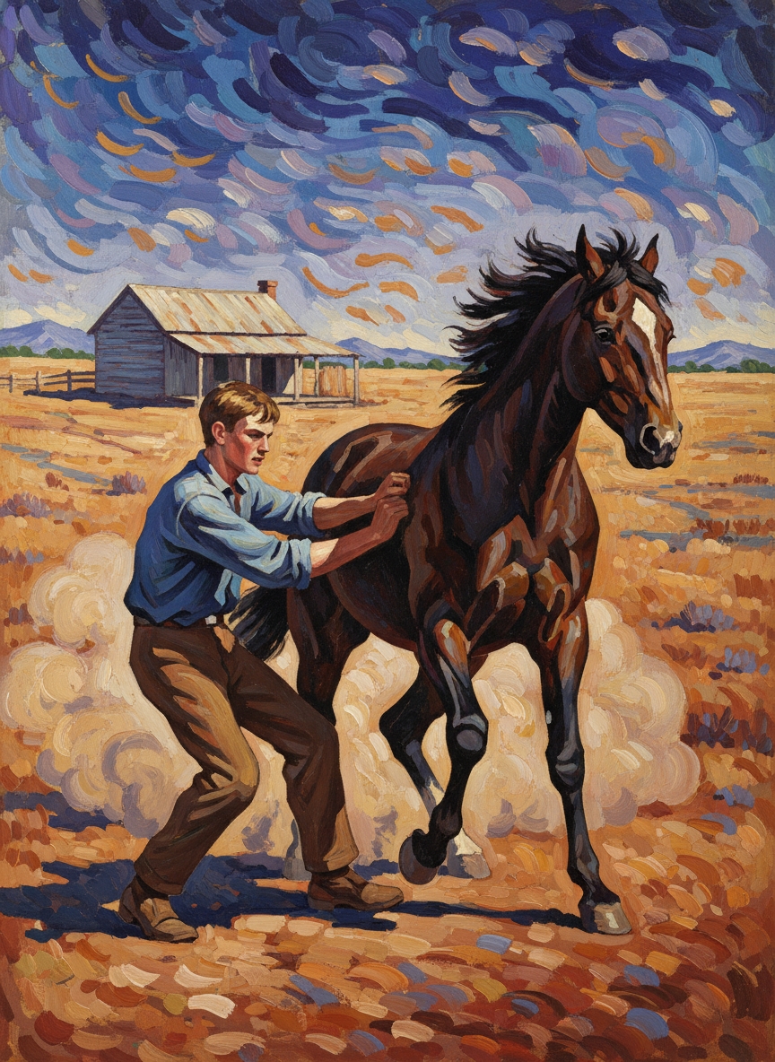 From Gnarlunga he went to Bingelly and got a job breaking horses, his eye on the homestead where the aging and unattractive heiress lived with her widowed father.