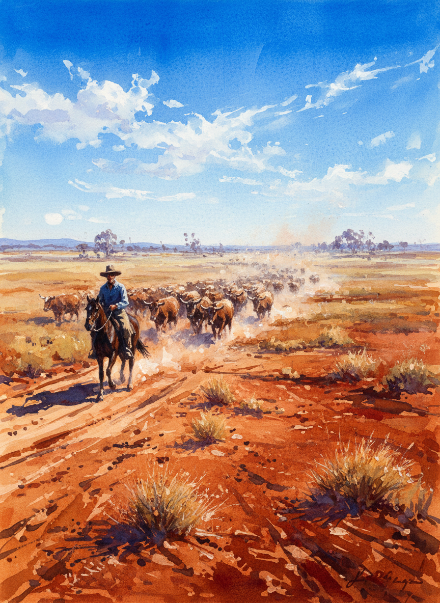 Enjoying himself enormously, he began to drove the Western Queensland stock routes, down the Cooper and the Diamantina, the Barcoo and the Bulloo Overflow dwindling through the top corner of western New South Wales.