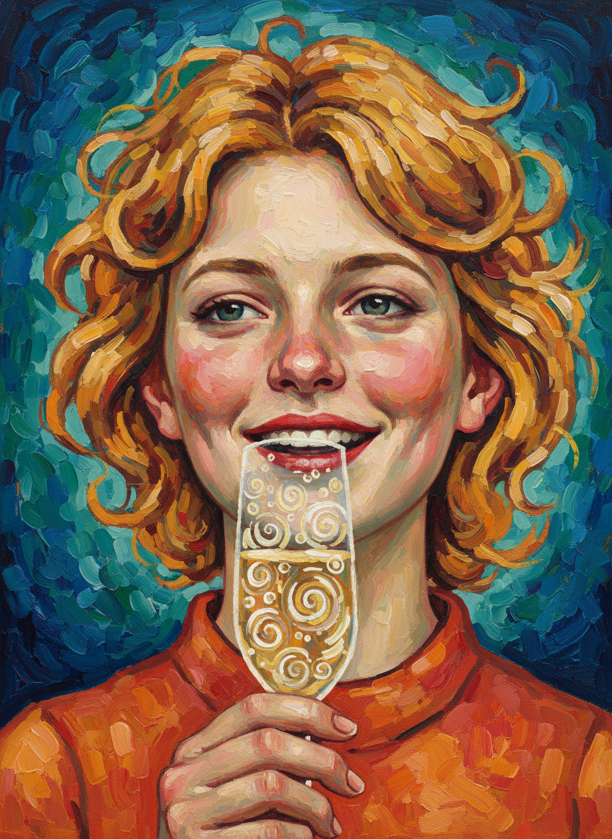 The champagne was tickling her nose and fizzing in her stomach; she felt wonderful.