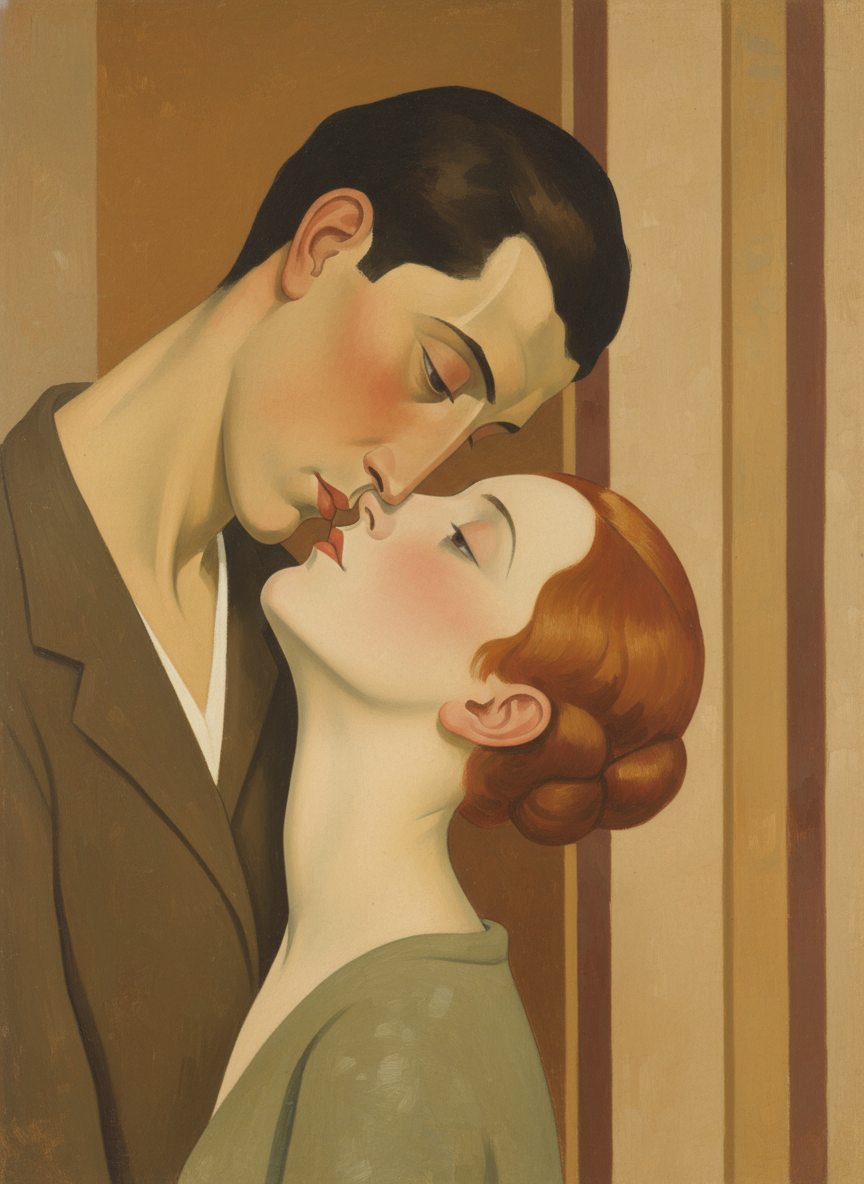 He turned abruptly, lowered his face to hers, and seemed to catch the rounded curve of her lips exactly into his, like two pieces of a jigsaw puzzle; though he didn’t hold her or touch her elsewhere she felt locked to him and let her head follow as he leaned back, drawing her forward onto his chest.