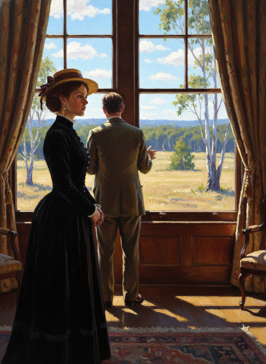 She stared past his shoulder through the great bank of windows at Drogheda: the ghost gums, the Home Paddock, the stretch of trees beyond.