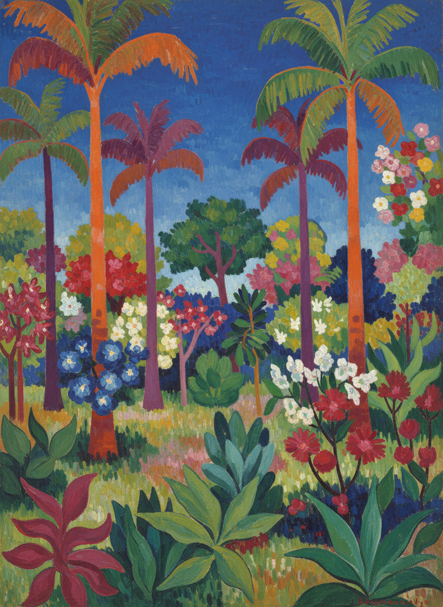 Every kind of tree seemed to be in flower—purple, orange, scarlet, pink, blue, white.