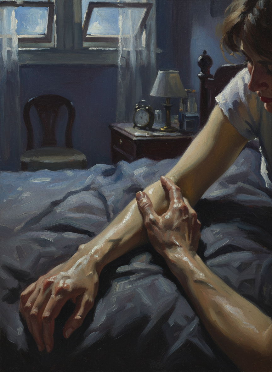 The springs creaked; Meggie felt damp skin touch her arm and jumped.