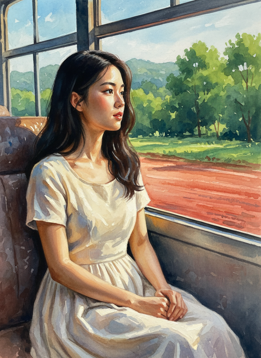 Eyes brighter, she looked around her with interest as the bus chugged out along the red dirt road.