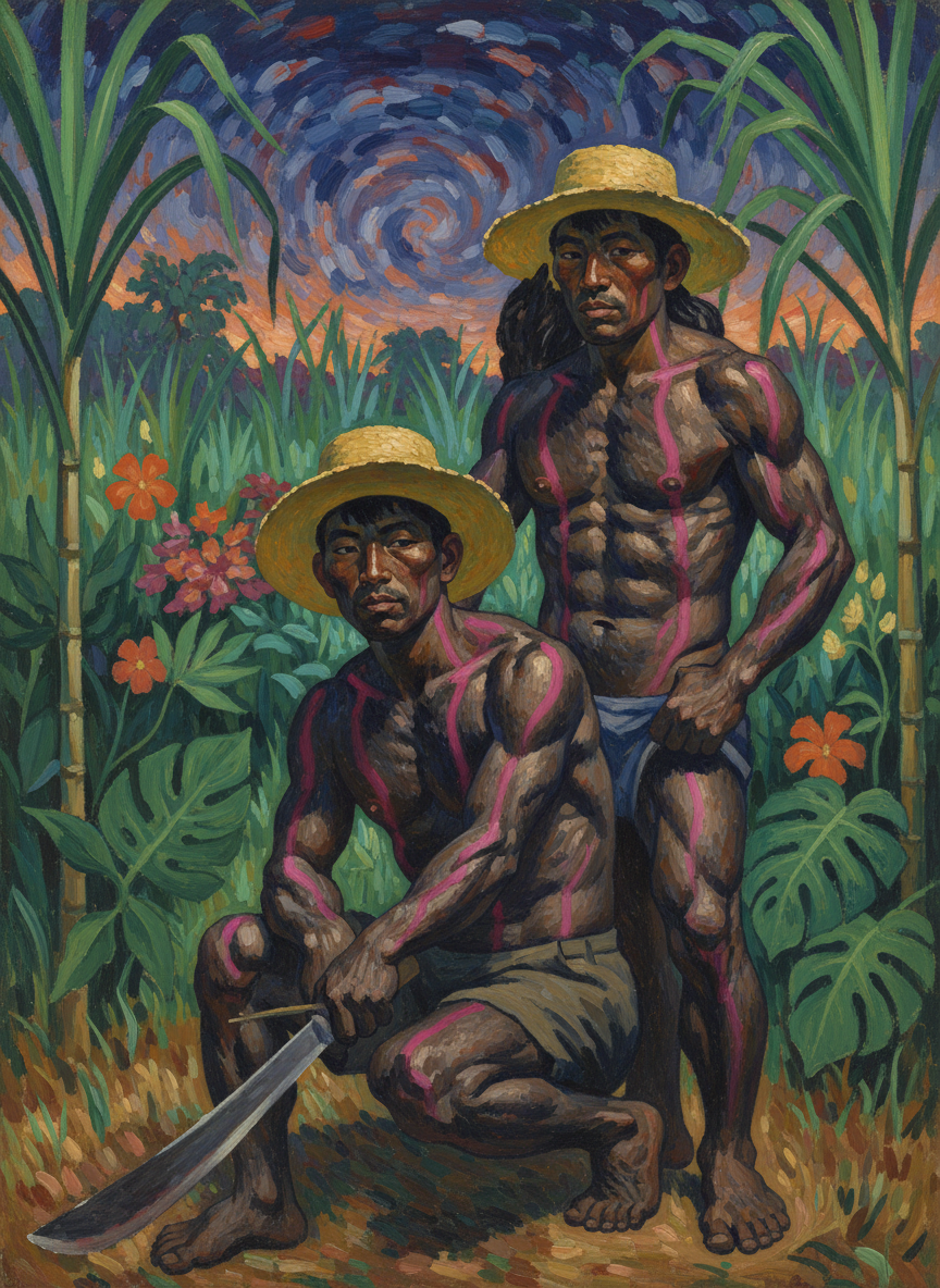 Coal-black dirt covered them from head to foot, with sweat making bright pink streaks down chests, arms, backs.