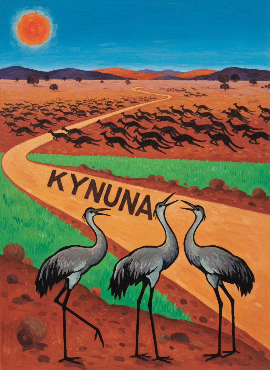 On and on he talked about the marvelous country Back of Beyond; the grass, the big grey brolga birds mincing delicately in the dust of Kynuna’s only road, the thousands upon thousands of flying kangaroos, the hot dry sun.