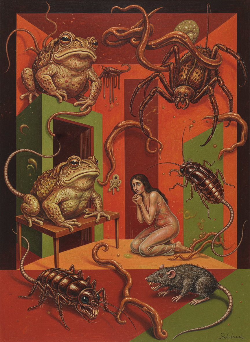 She hated the prolific insect and reptile life which made each night an ordeal of giant toads, tarantulas, cockroaches, rats; nothing seemed to keep them out of the house, and she was terrified of them.