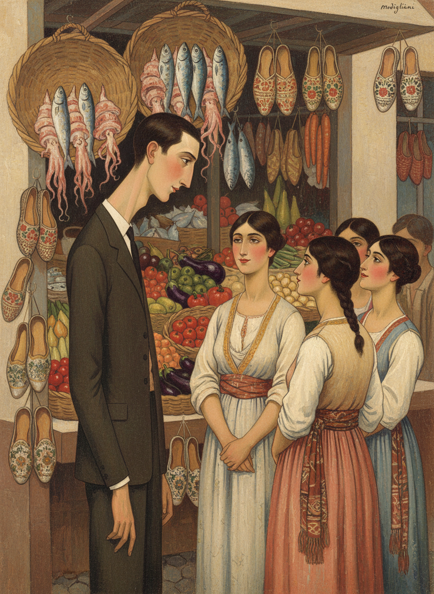 In the open-air markets around Evripidou Street he lingered, fascinated by the people, the huge baskets of kalamari and fish reeking in the sun, the vegetables and tinsel slippers hung side by side; the women amused him, their unashamed and open cooing over him, a legacy of a culture basically very different from his puritanical own.