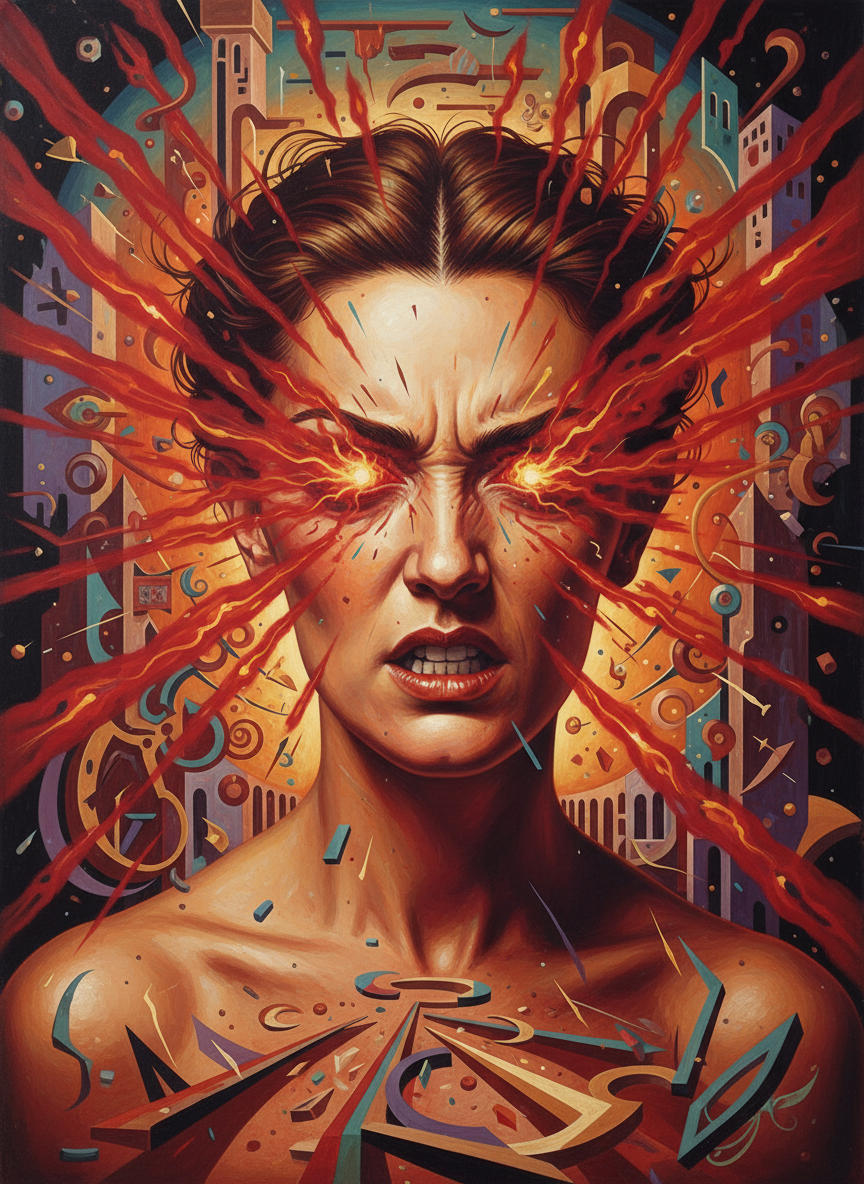 She scarcely heard him, glaring at him through a haze of brilliant red.