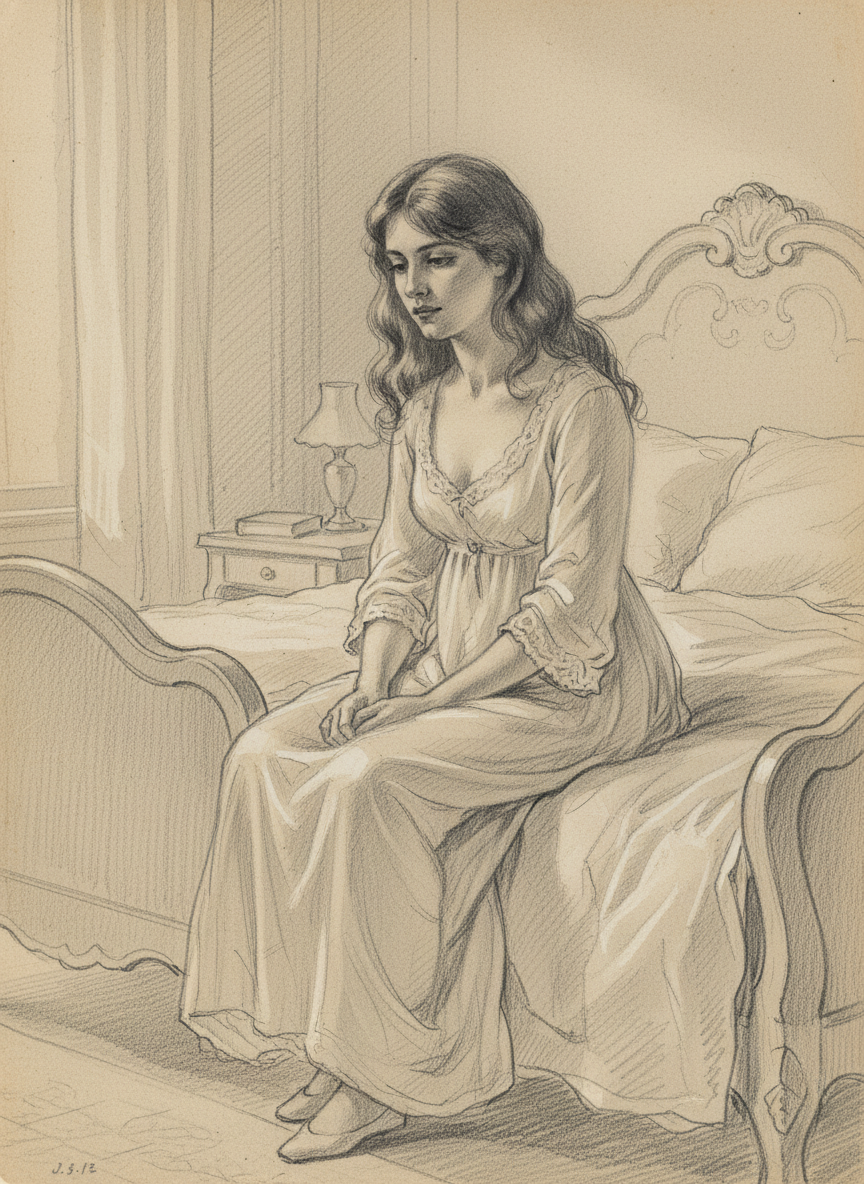 As slowly and unobtrusively as she could, she maneuvered him until he was right at the most painful part of her; with a great indrawn breath to keep her courage up, she forced the penis in, teeth clenched.