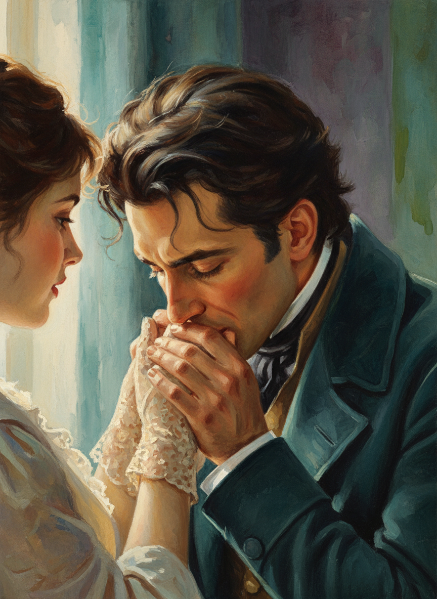 He kissed her hand passionately, then held it to his cheek.