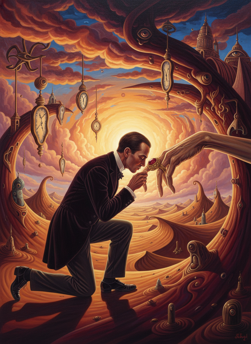 Better versed than his wife, Luddie dropped on one knee and kissed the ring on the hand held out to him.