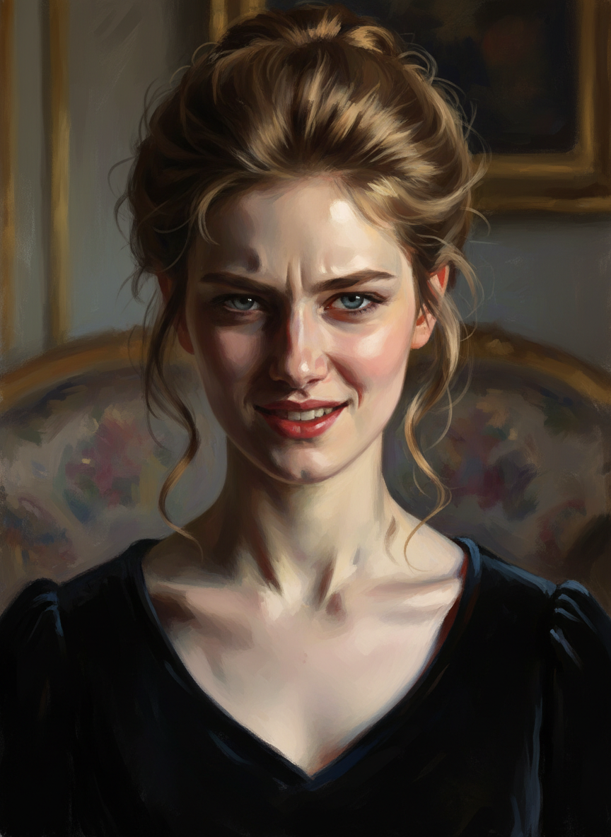 Now the eyes grew harder, brighter: her mouth twisted into an unpleasant shape.
