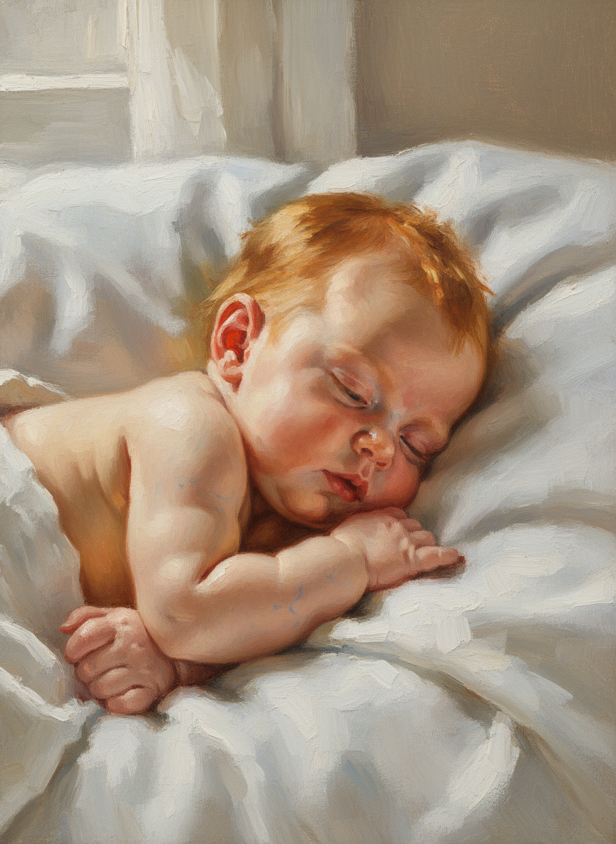Her infant skin lost its redness, acquired that thin blue-veined transparency which goes so often with red hair, and her little arms and legs filled out to pleasing plumpness.