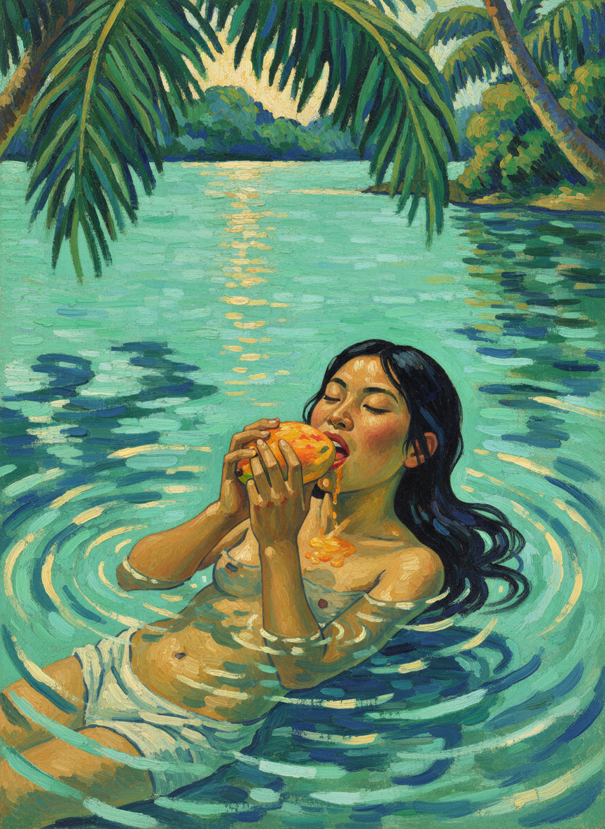She seemed to eat every minute she was awake, even carrying mangoes into the water with her.
